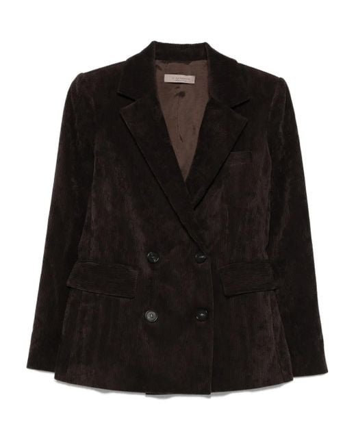 D.exterior Black Double-Breasted Corduroy Blazer