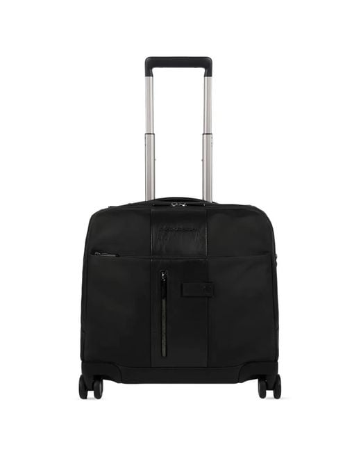Piquadro Black Leather-Trim Wheeled Luggage