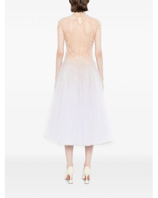 Montsand White Ombre Cut-Out Laced Tulle Dress