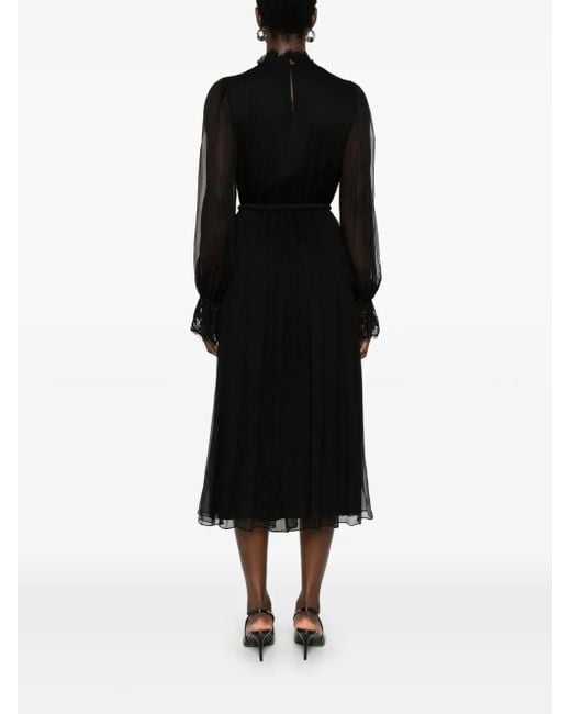 Nissa Black Crystal-Detail Silk Midi Dress