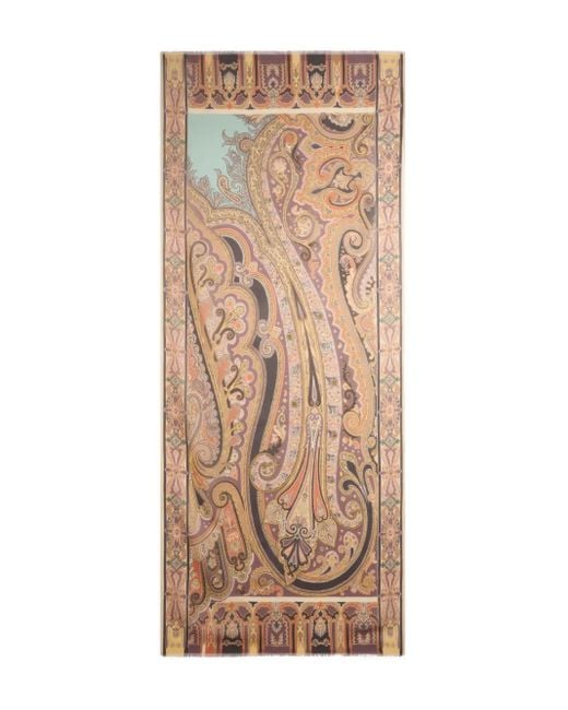Etro Brown Paisley-Print Silk Scarf