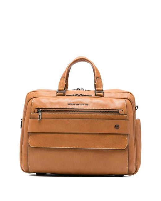 Piquadro Brown Solm Grained-Leather Laptop Bag for men