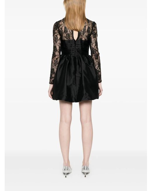 Self-Portrait Black Lace-Panel Taffeta Mini Dress