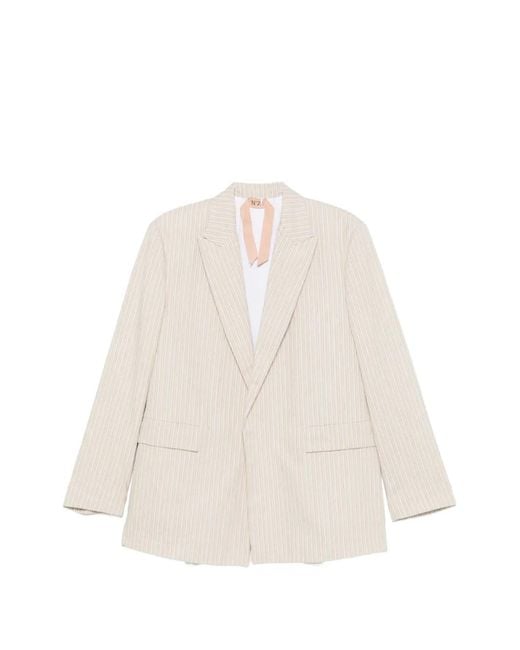 N°21 White Vertical-Stripe Peak-Lapel Blazer