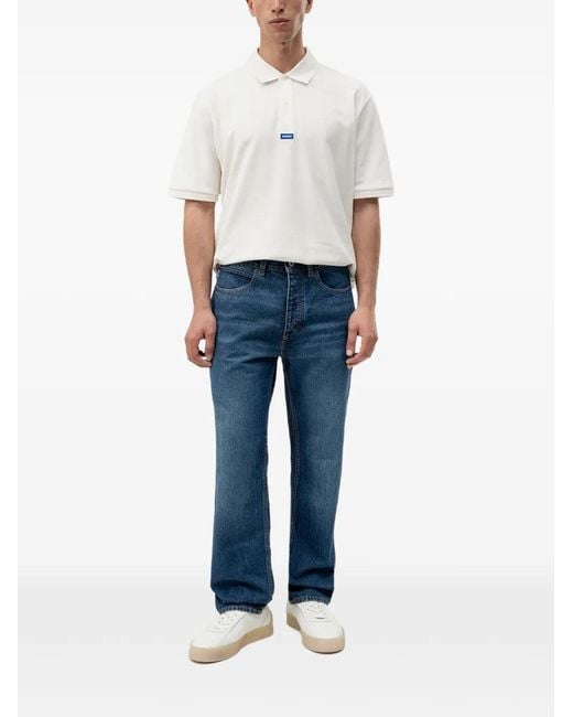 HUGO Blue Logo-Patch Straight-Leg Jeans for men
