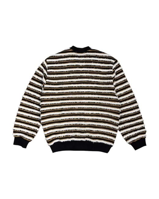 Pleasures Black Striped-Pattern Ribbed Cardigan for men