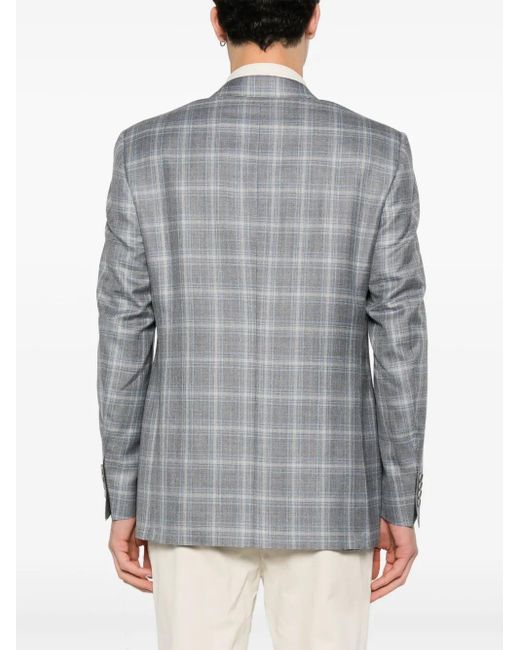 Canali Gray Tartan-Pattern Blazer for men