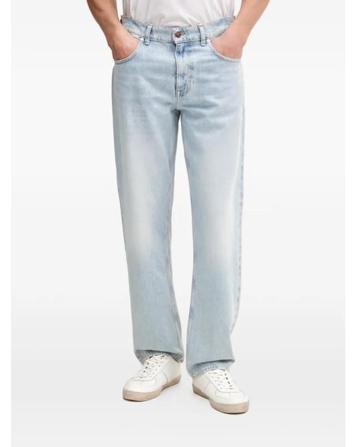 Guess Blue Damon Logo-Patch Straight-Leg Jeans for men