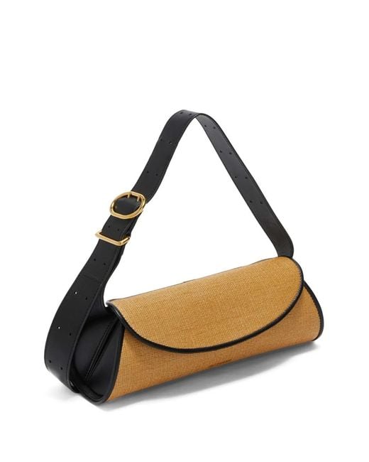 Jil Sander Metallic Small Cannolo Interwoven Raffia Shoulder Bag