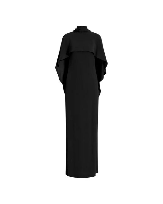 Alberta Ferretti Black Cape-Overlay Open-Back Maxi Dress