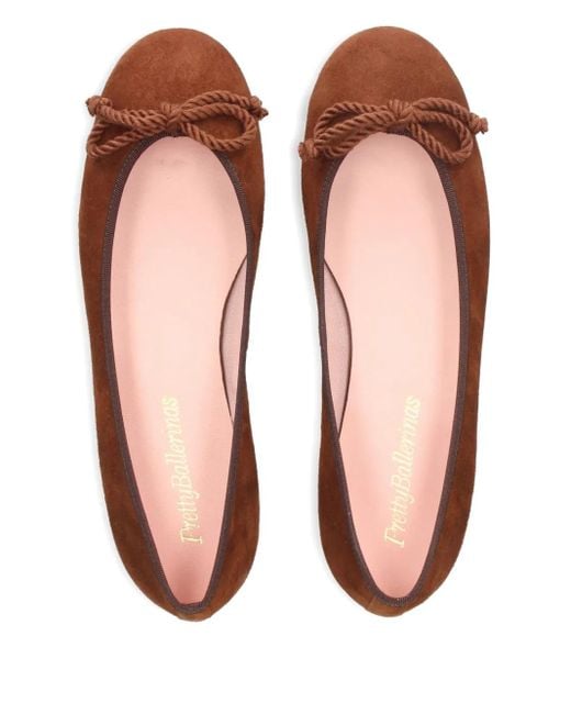 Pretty Ballerinas Brown Rosario Bow-Detail Suede Ballet Flats