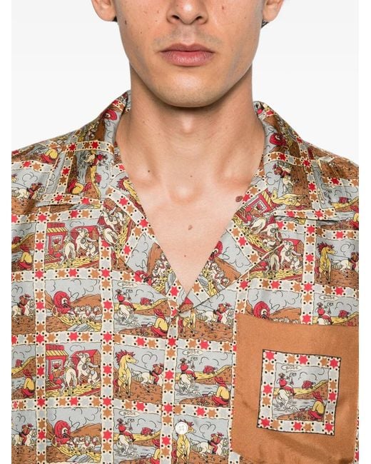 Bode Natural Cowboy Comic Silk Shirt for men