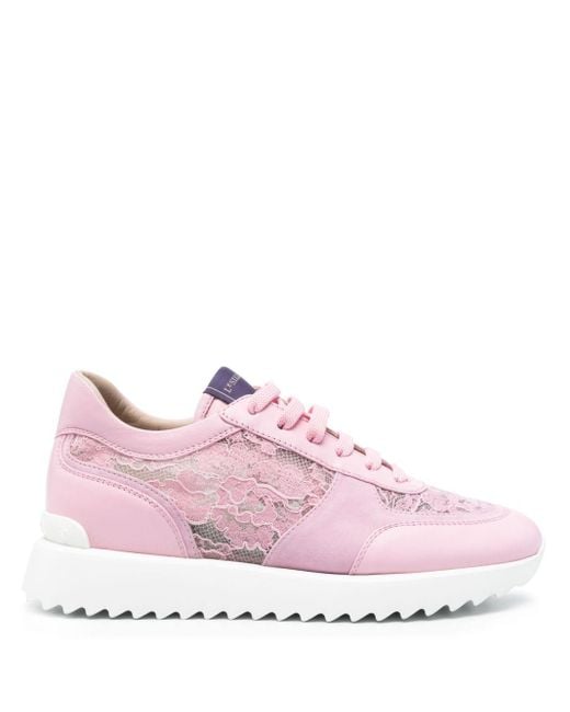 Le Silla Pink Floral-lace Leather Sneakers