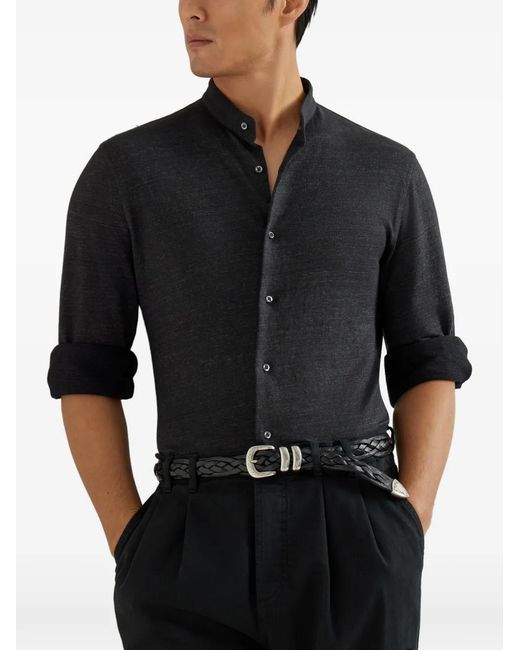 Brunello Cucinelli Blue Mandarin-Collar Shirt for men