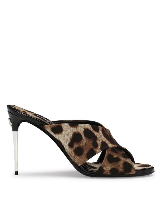 Dolce & Gabbana Black 85Mm Keira Leopard-Print Sandals