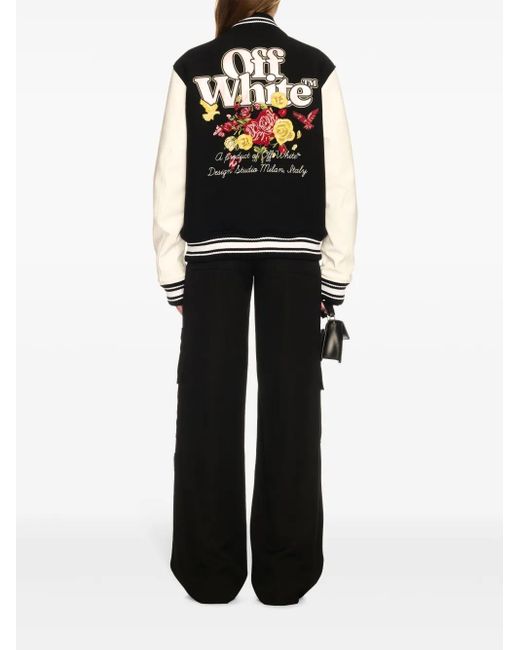 Off-White c/o Virgil Abloh Black Floral-Embroidered Bomber Jacket