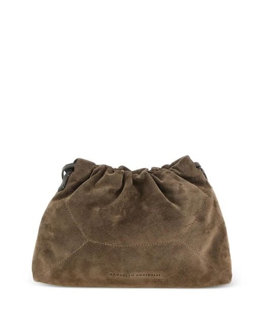 Brunello Cucinelli Brown Duo Monile Suede Pouch