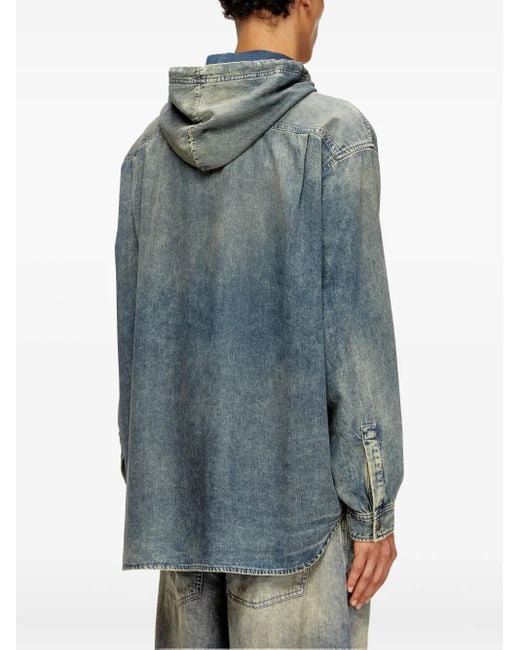 DIESEL Blue Hooded Denim Shirt for men