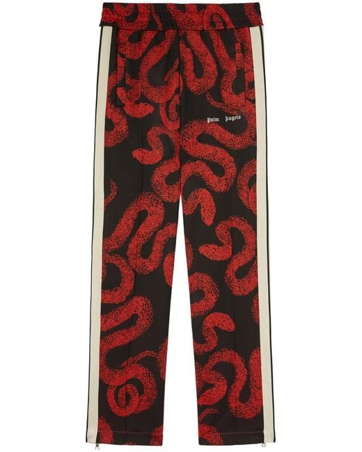 Palm Angels Red Snake-Print Track Pants for men