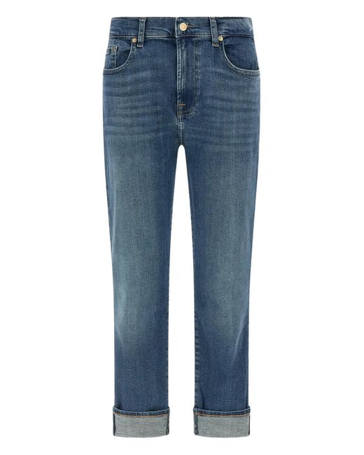 7 For All Mankind Blue Turn-Up Hem Jeans