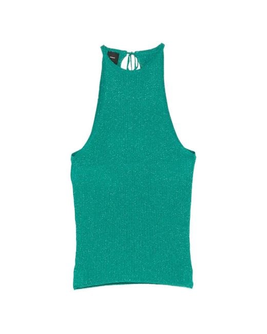 Pinko Green Sleeveless Top With Neck Fastening