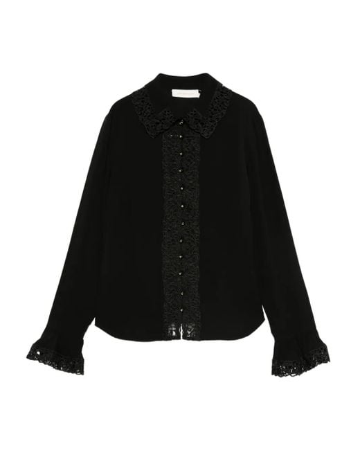 Zimmermann レーストリム ラッフルブラウス Black