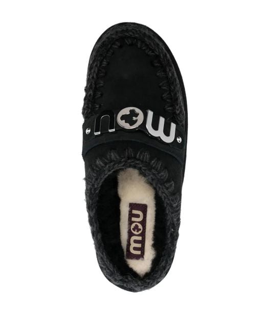 Mou Black Mules Aus Schafsleder Mit Logo-Schild