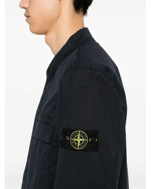 Giacca-camicia con applicazione Compass di Stone Island in Blue da Uomo