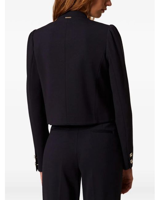 Twinset Blue Mandarin-Collar Decorative-Button Jacket