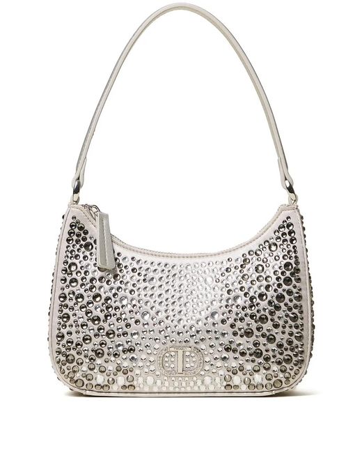 Twinset Gray Crystal-Embellished Half-Moon Shoulder Bag