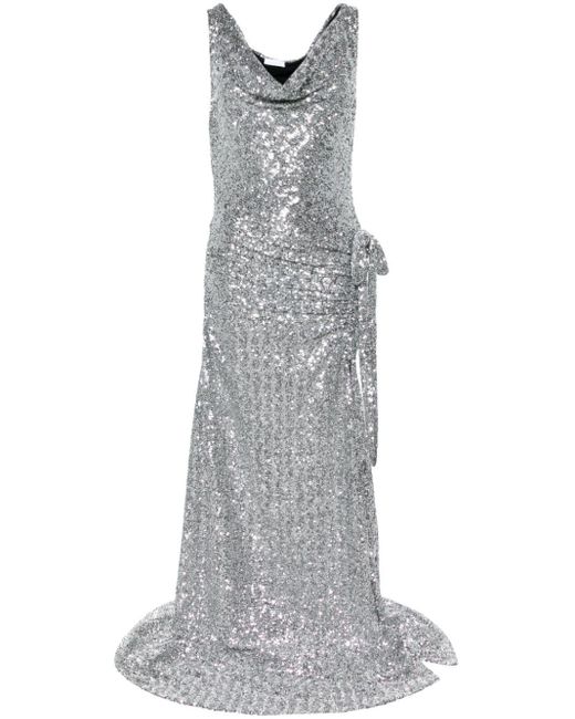 Rabanne Gray Sequin-embellished Asymmetric Gown