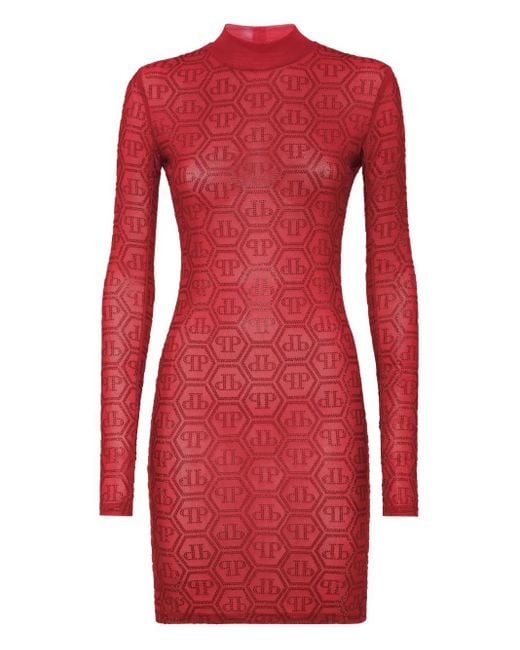 Philipp Plein モノグラム ミニドレス Red