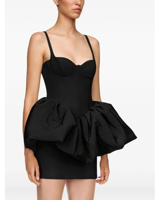 David Koma Black Puff Skirt-Detail Mini Dress