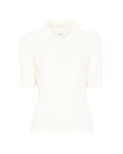 DUNST White Ribbed-Knit Polo Top
