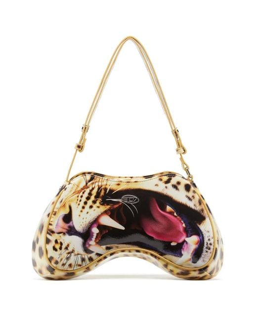 DIESEL Leopard Print Faux Leather Top-Handle Bag in White | Lyst
