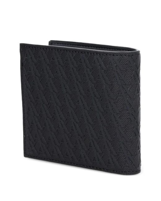 ARMANI EXCHANGE Black Monogram-Pattern Bifold Wallet for men