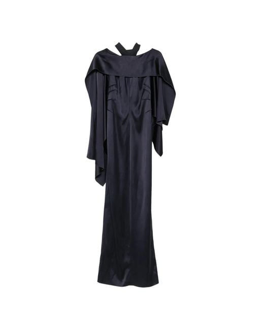 Lanvin Blue Cape-Style Open-Back Dress