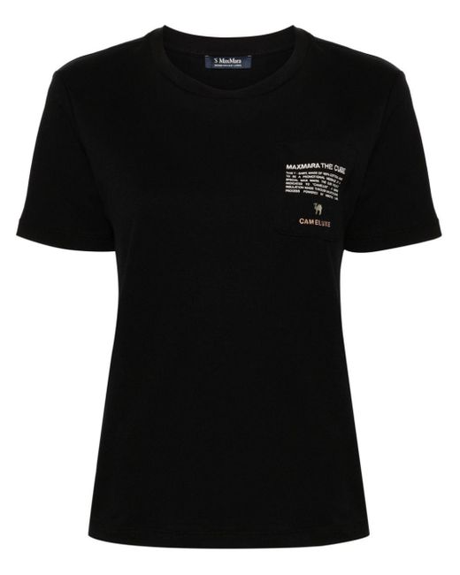 Max Mara Black Sax T-Shirt mit Logo-Stickerei