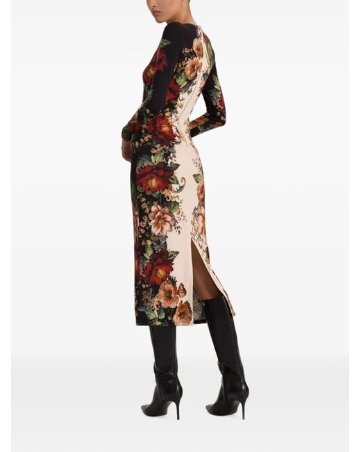 Alice + Olivia White Delora Floral-Print Long-Sleeve Midi Dress