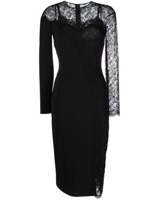 Vestido largo con panel de encaje Dolce & Gabbana de color Black