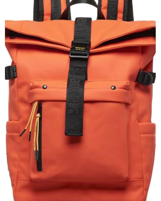 Blauer Orange Roll-Top Buckled Backpack