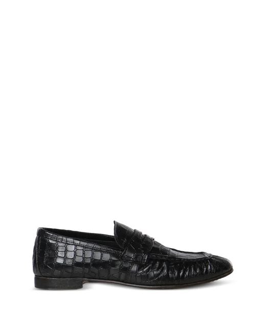 Giuliano Galiano Black Jacob Croc-Effect Leather Loafers for men