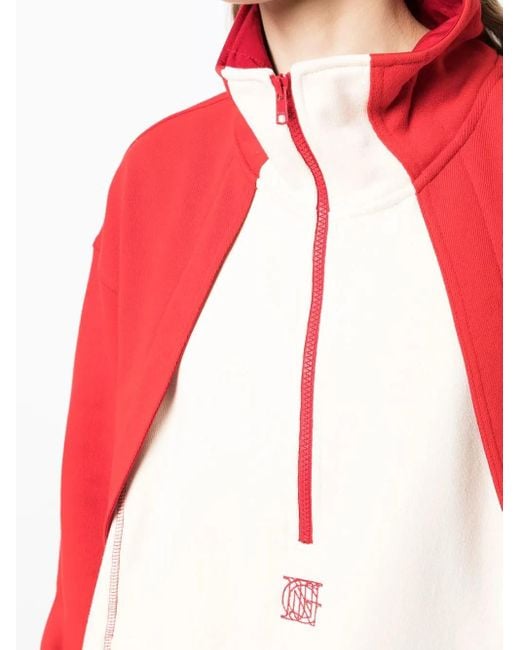 Goen.J Red Contrast-Panel Half-Zip Sweatshirt