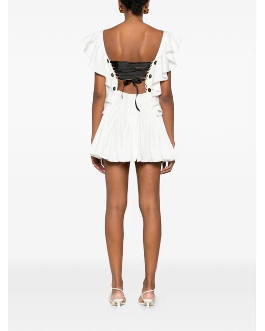 Parlor White Ruffled Pleated Mini Dress
