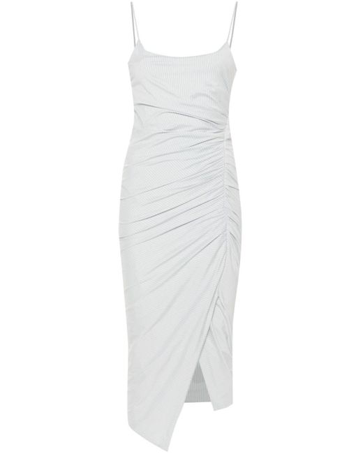 Philosophy Di Lorenzo Serafini White Striped Ruched Midi Dress