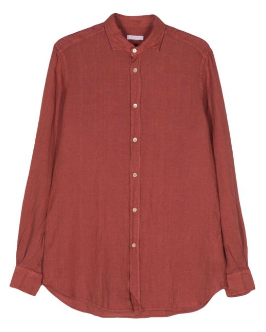Boglioli Red Slub-texture Linen Shirt for men