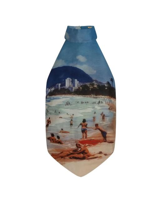 Cult Gaia Blue Bina Beach-Print Top