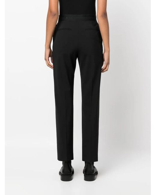 MSGM Black Logo-Waistband Tapered Trousers