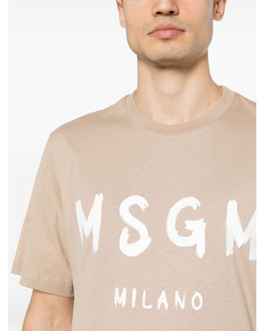 MSGM Katoenen T-shirt Met Logoprint in het Natural voor heren