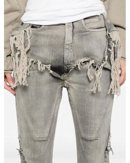 Rick Owens Gray Fringe-Trimmed Bootcut Jeans